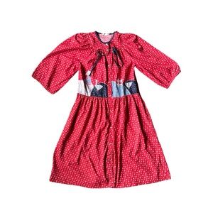 70s Vintage Red Calico Print Dress / Duster / Jacket